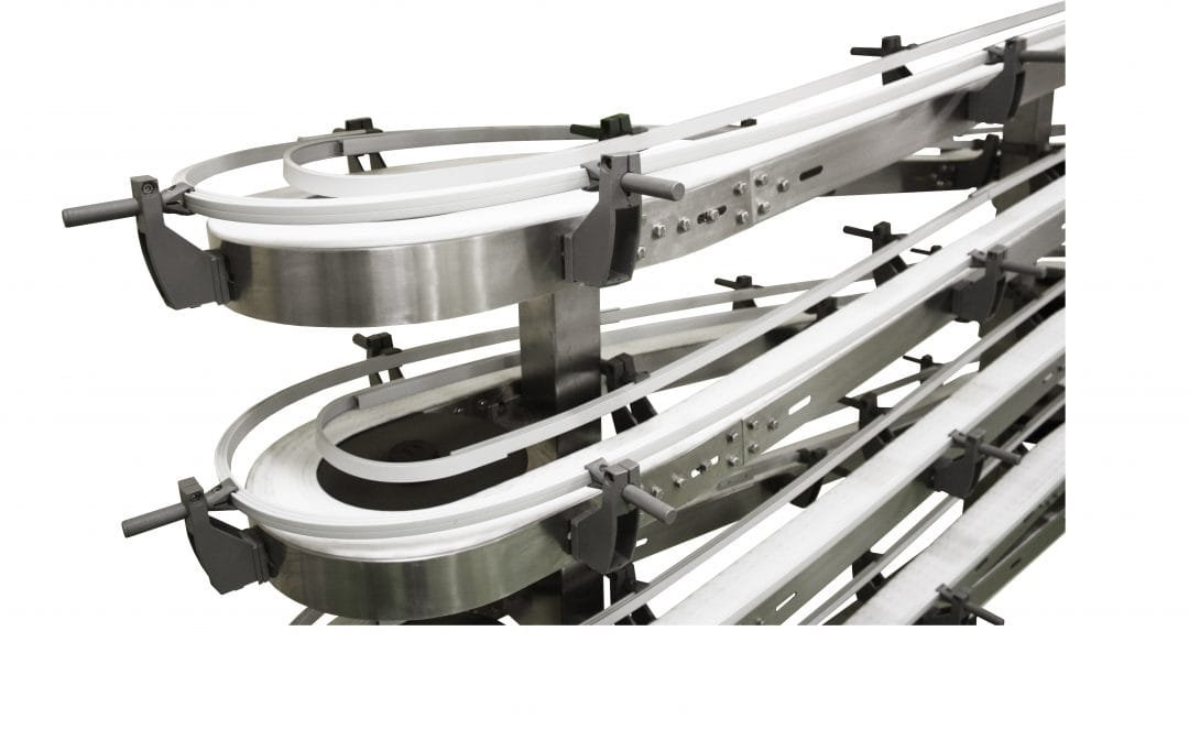 Flexible-chain product twist conveyor