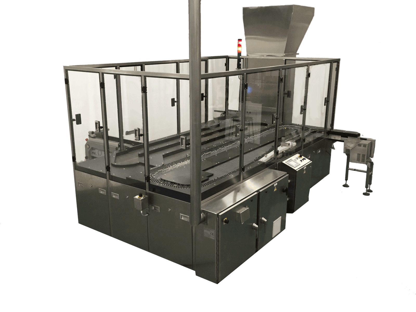 Enclosed accumulation table handling pharmaceutical vials