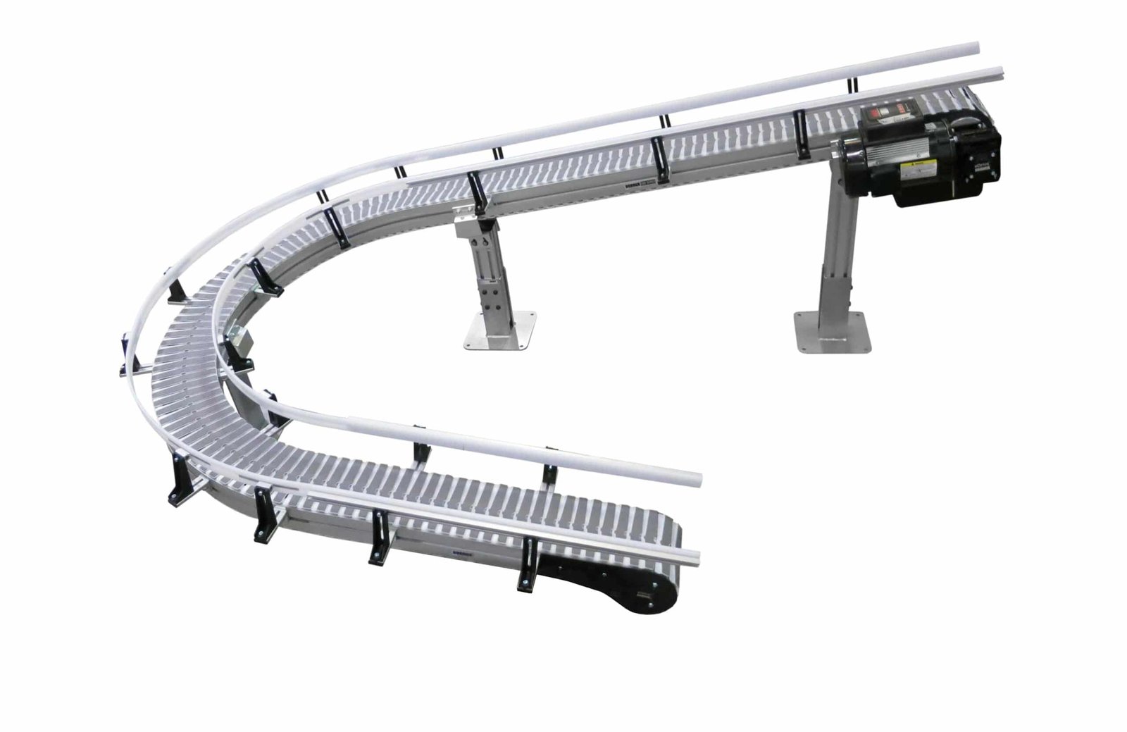 Close view of a helix accumulation conveyor curve