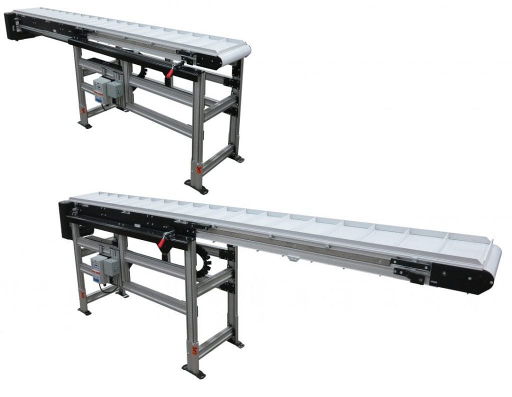 Retractable conveyor shown retracted and extended