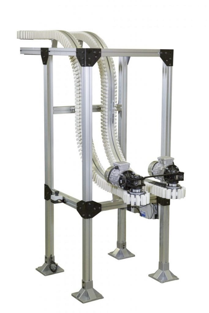 Wedge conveyor with two parallel flexible conveyors