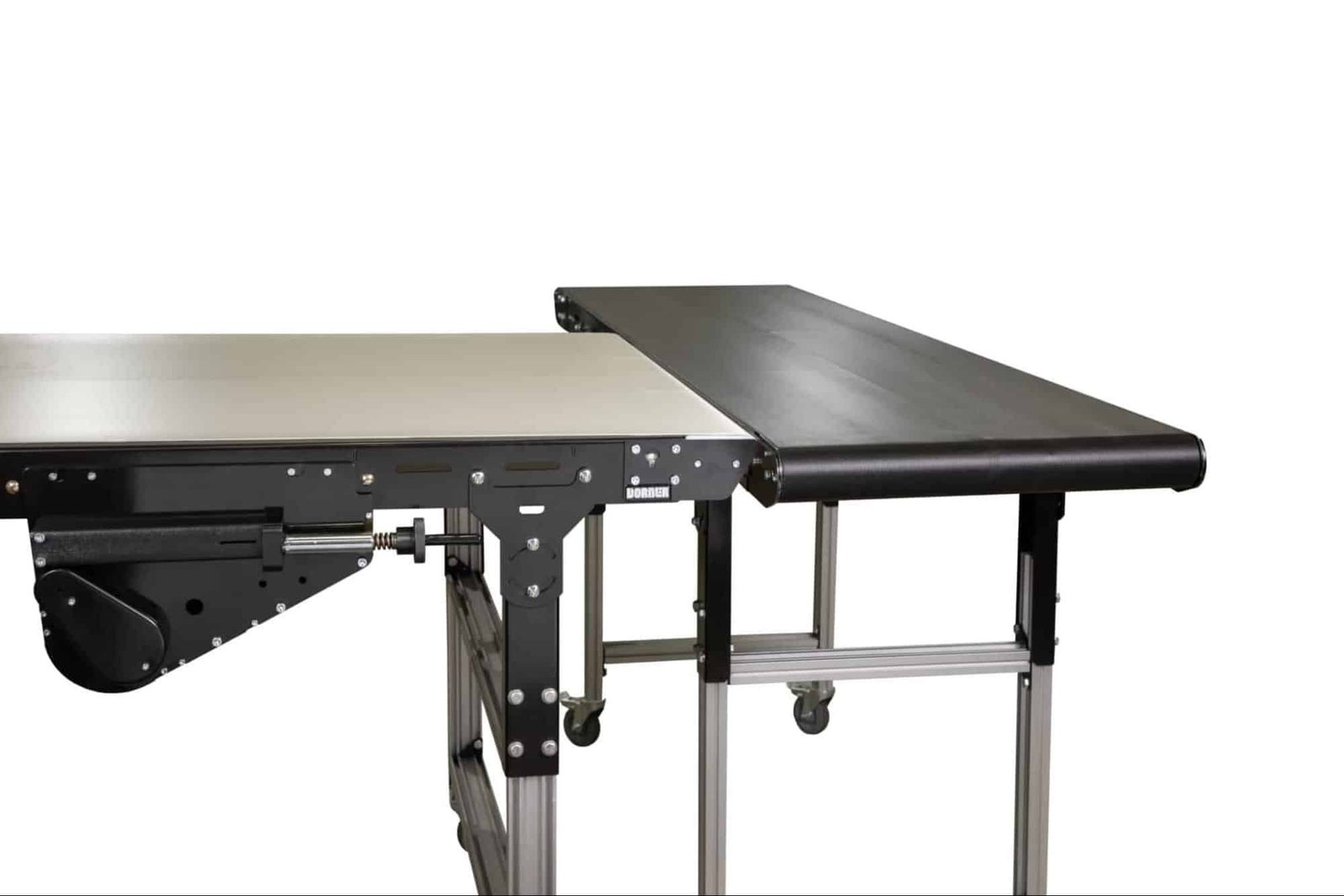 Detail view of a labeling conveyor transfer