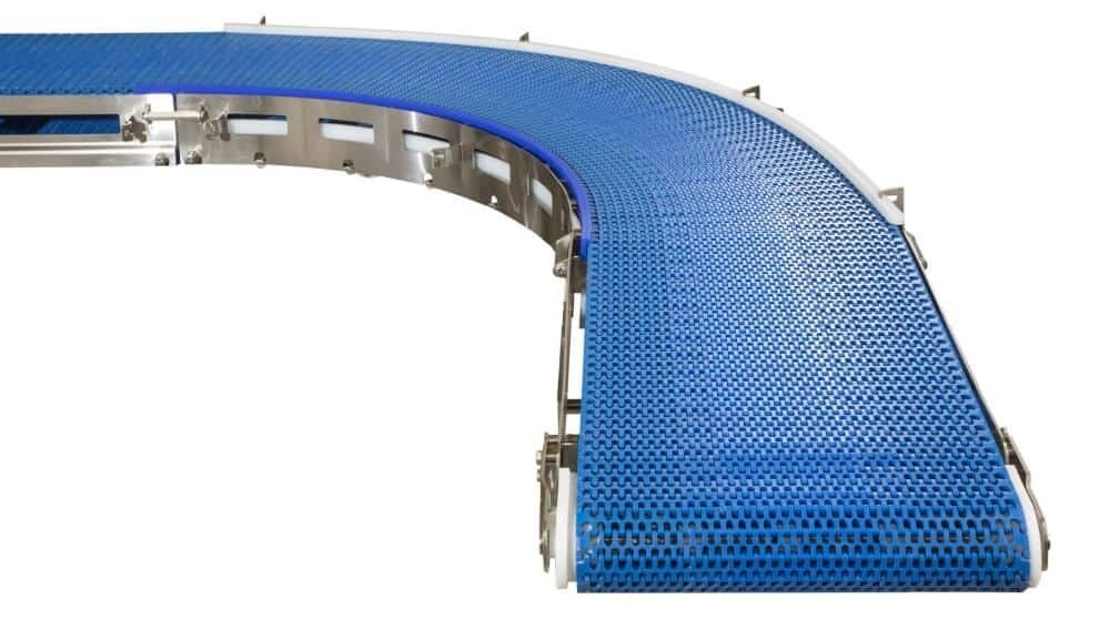 AquaPruf sanitary conveyor with curved chain track