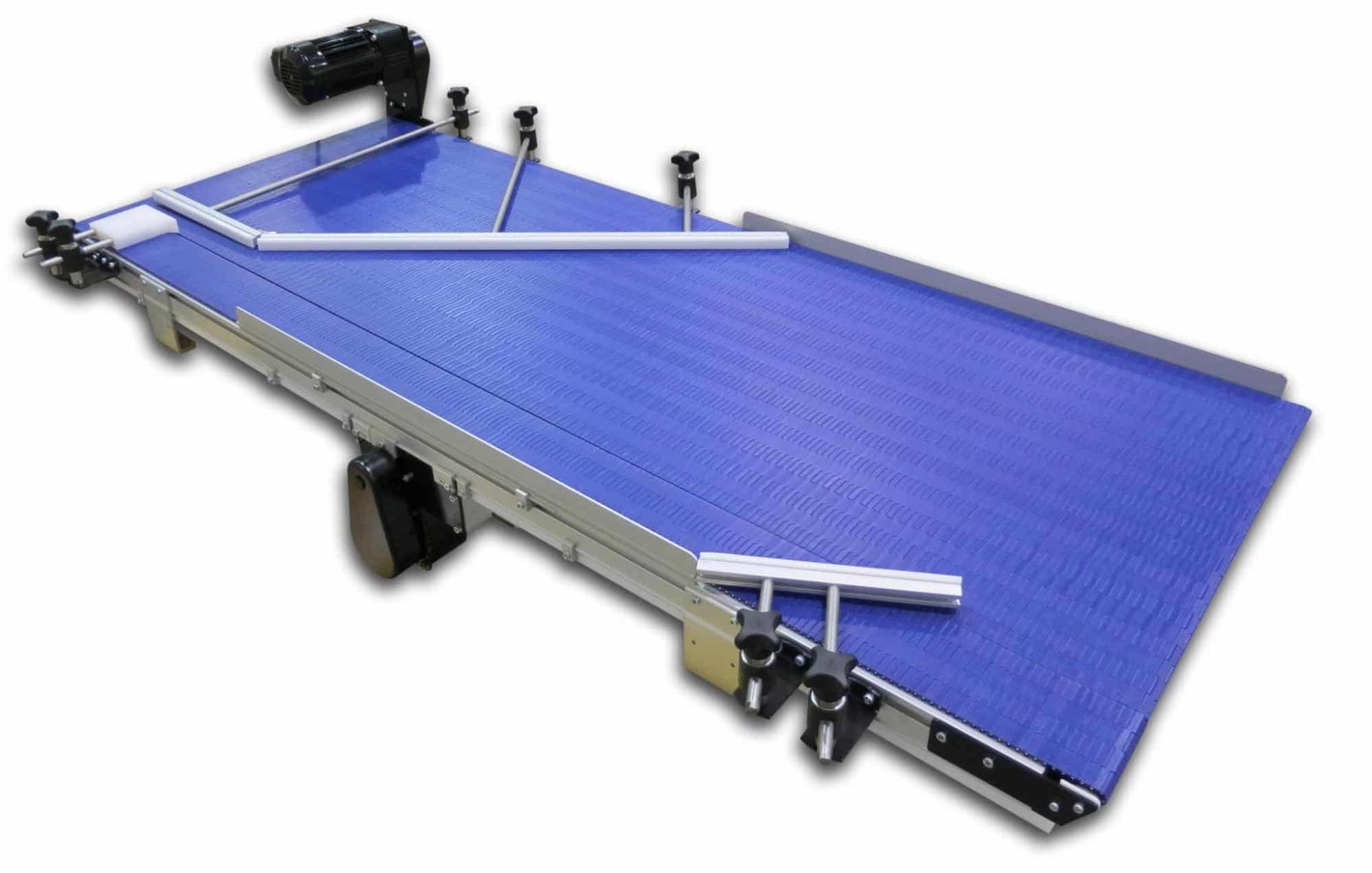 Recirculating conveyor system with two guided blue belts