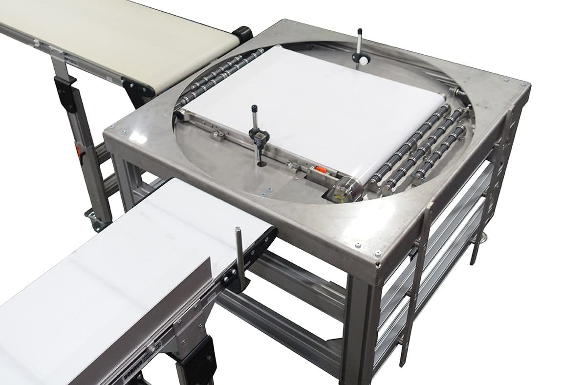 Custom conveyor with integrated rotation platform