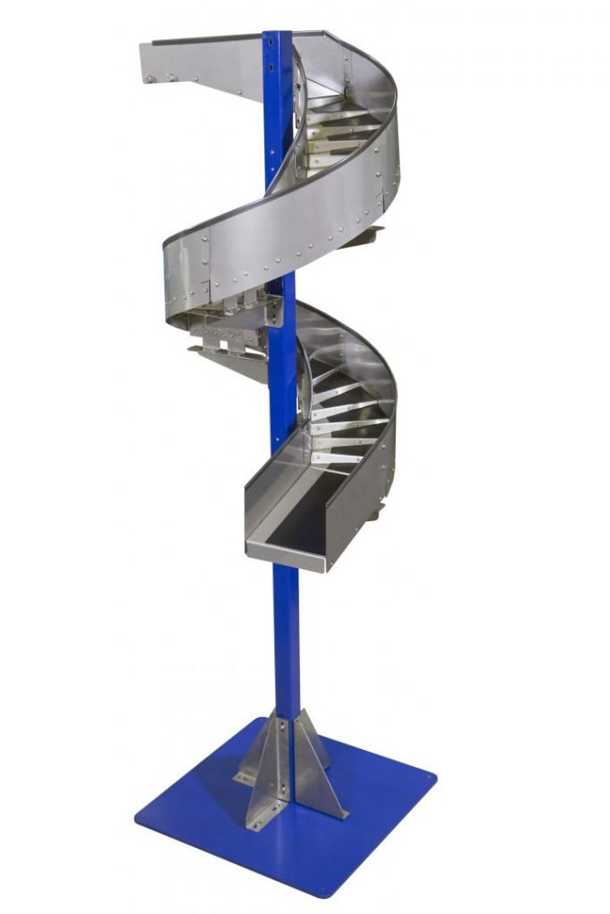 Full height spiral chute descending from a raised level