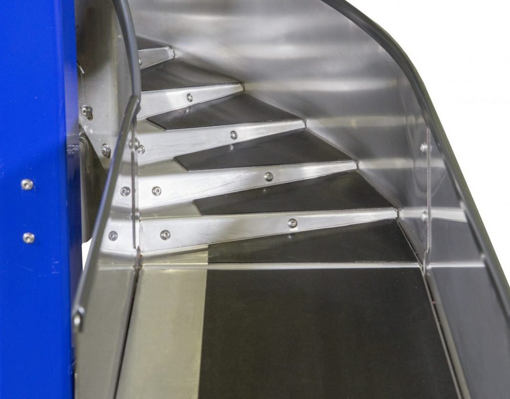 Stair-step floor detail inside a spiral chute
